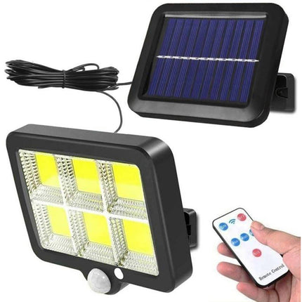 Faretto solare 6 led cob con pannello solare sensore crepuscolare e di movimento 3 modalità di impostazione di luce con telecomando IP67 - enzoled