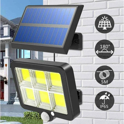 Faretto solare 6 led cob con pannello solare sensore crepuscolare e di movimento 3 modalità di impostazione di luce con telecomando IP67 - enzoled