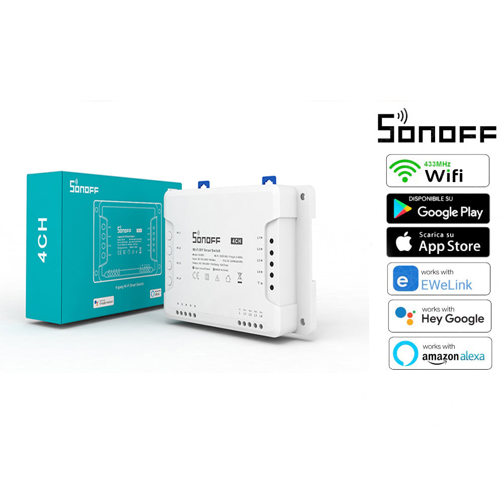 Interruttore smart intelligente SONOFF 4CH canali 4-gang wireless wifi con app per tablet smartphone - enzoled