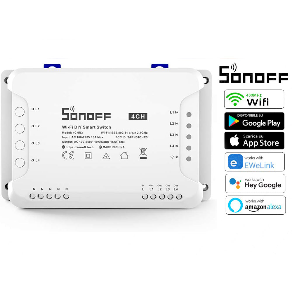Interruttore smart intelligente SONOFF 4CH canali 4-gang wireless wifi con app per tablet smartphone - enzoled