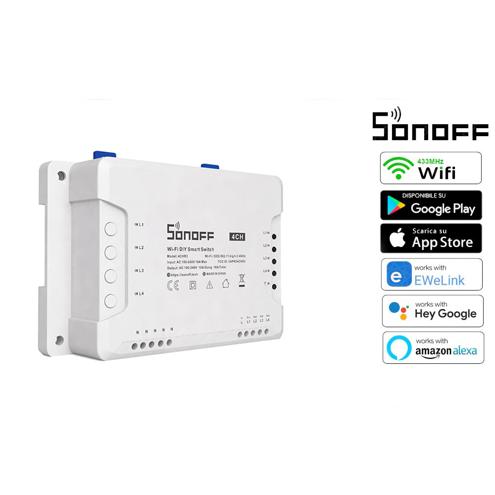 Interruttore smart intelligente SONOFF 4CH canali 4-gang wireless wifi con app per tablet smartphone - enzoled