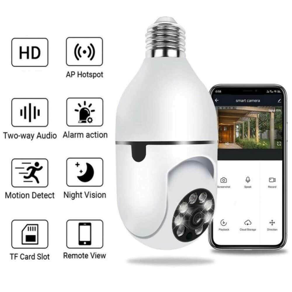 Telecamera IP led lampadina E27 wifi 2.4 Ghz lente 360° videosorveglianza visione notturna controllo remoto app - enzoled