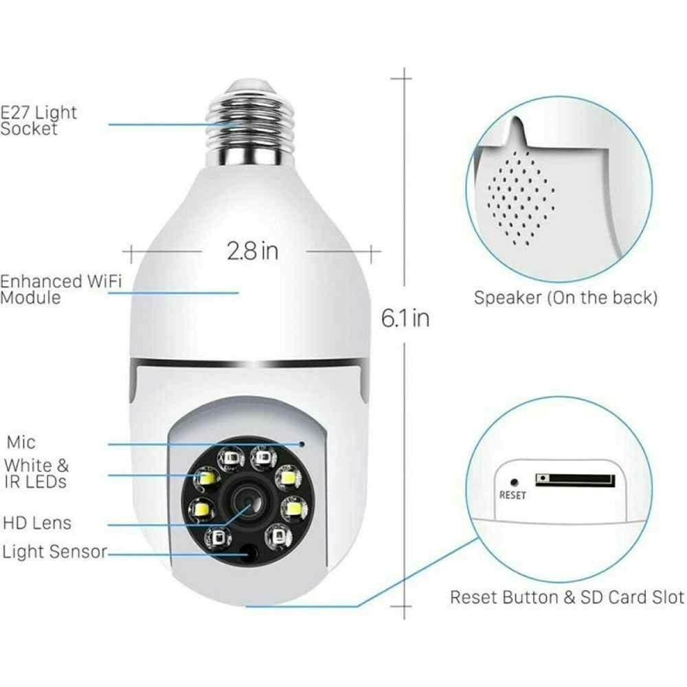 Telecamera IP led lampadina E27 wifi 2.4 Ghz lente 360° videosorveglianza visione notturna controllo remoto app - enzoled