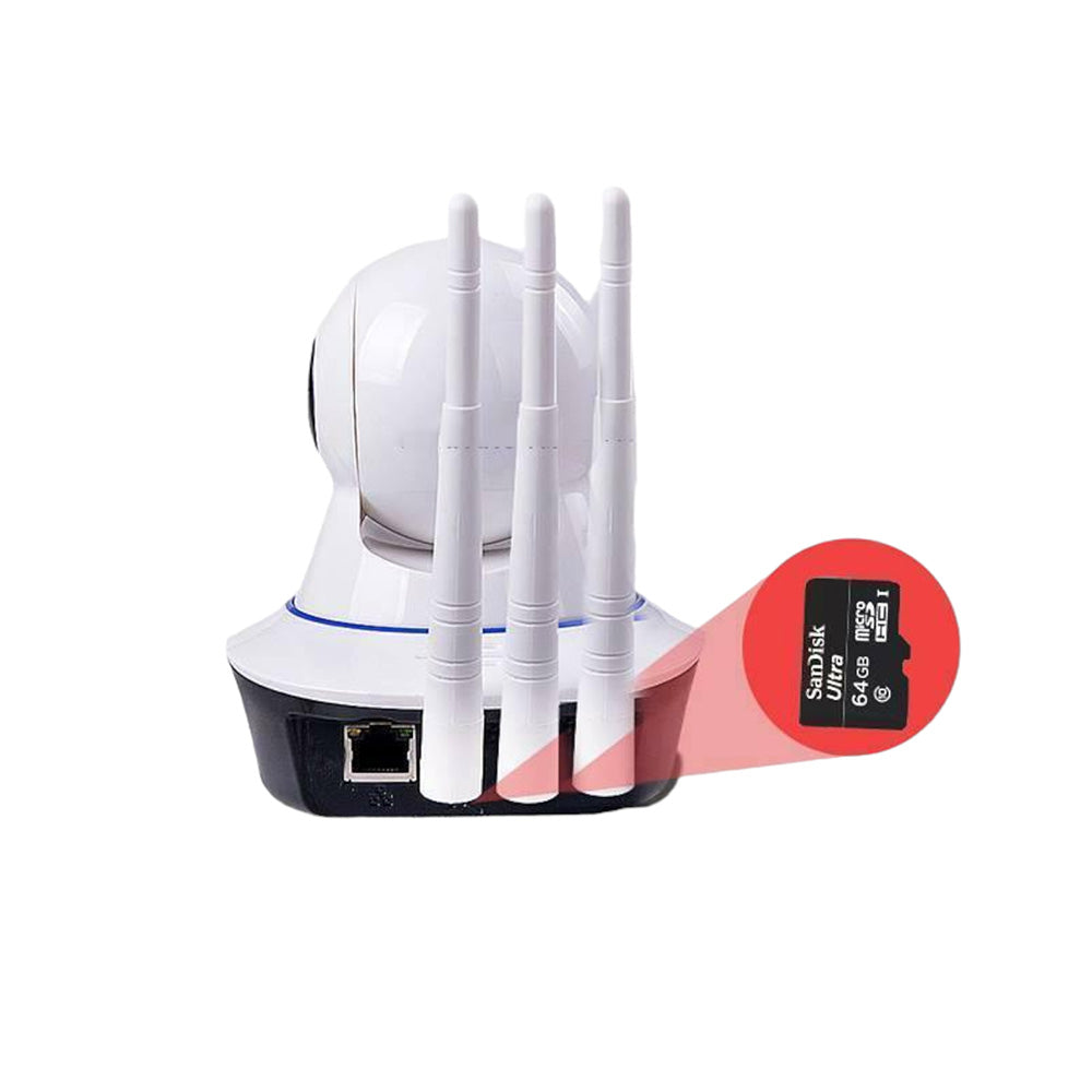 Telecamera IP motorizzata wireless hd 720p 3 antenne camera con connessione wifi o lan rj45 con microfono audio led infrarossi e registrazione su micro sd camera - enzoled