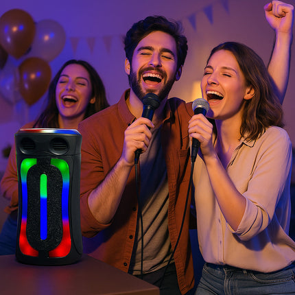Cassa karaoke RGB bluetooth 60W rodio FM USB SD/TF ricaricabile enzoled