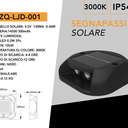 Faretto segnapasso con pannello solare 0.4 watt luce a led per sentieri luce calda 3000k IP54 enzoled