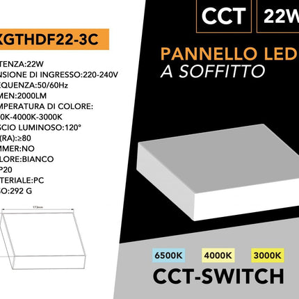 Mini plafoniera a led quadrata 22 watt lampada da soffitto tecnologia switch cct luce da 3000k a 6500k enzoled
