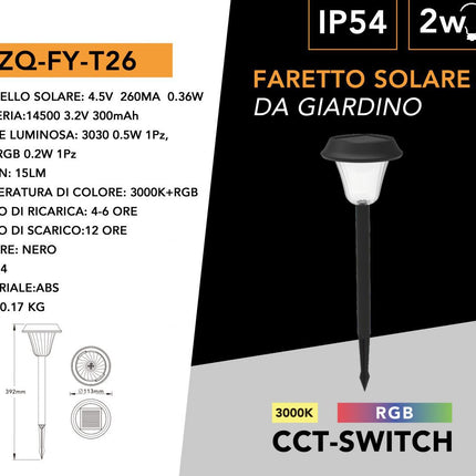 Picchetto a led faretto con pannello solare RGB + warm white lampada decorativa per esterno IP54 enzoled