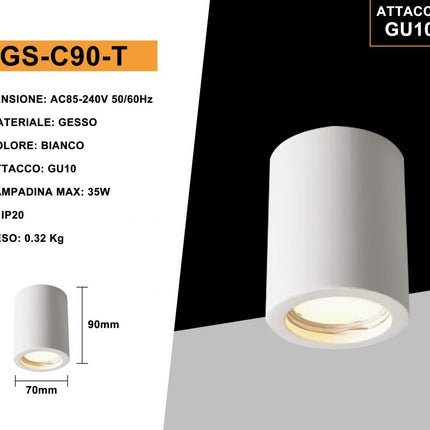 Applique da soffitto in gesso verniciabile a forma di cilindro o cubo cono attacco per faretto Gu10 9x7 cm enzoled