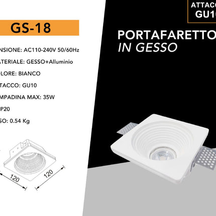 Portafaretto da incasso in gesso verniciabile  a scomparsa portalampada supporto per faretti  GU10 MR16 enzoled
