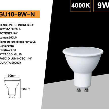 Faretto led 9 watt GU10 luce calda 3000k  naturale 4000k e fredda 6500k  opaco220° 220v lampada illuminazione enzoled