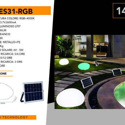 Lampada da giardino a led rgb+4000k per esterno con pannello solare luce decorativa multicolor enzoled
