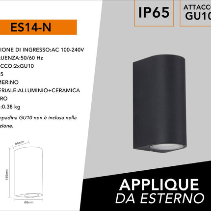 APPLIQUE DA MURO/ESTERNO/2XGU10/NERO - enzoled