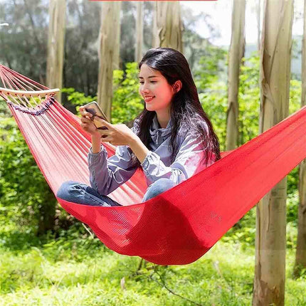 Amaca da giardino e da campeggio colorata in cotone con supporto in legno da appendere con sacca per il trasporto 185x135 cm - enzoled