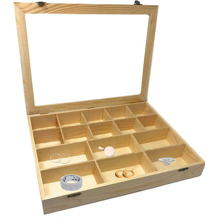 Bacheca in legno 16 posti con porta trasparente espositore vetrinetta per minuterie da collezione porta gioielli per decoupage - enzoled