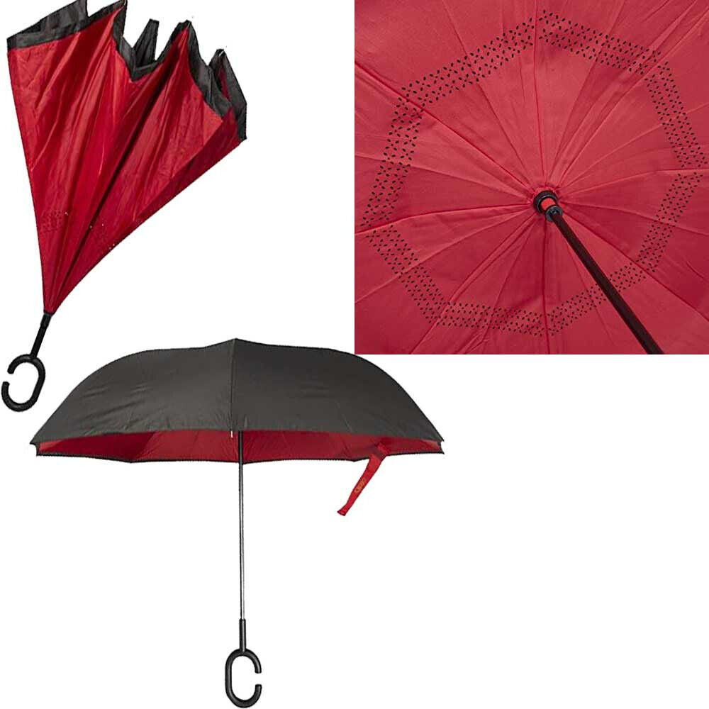 Ombrello inverso con apertura a scatto manico a C ombrelli al contrario reversibile per pioggia antisgocciolo vari colori - enzoled