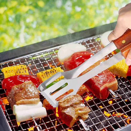 Pinza a molla da barbecue in acciaio con manico in legno utensile per baciata grill attrezzi da cucina - enzoled