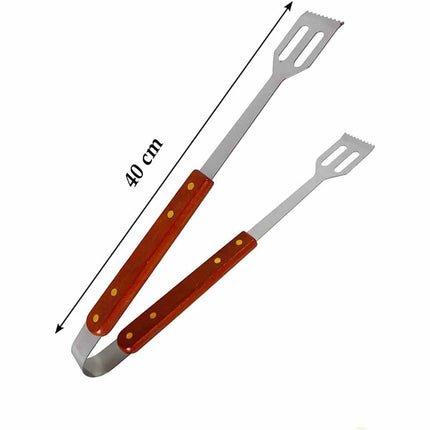 Pinza a molla da barbecue in acciaio con manico in legno utensile per baciata grill attrezzi da cucina - enzoled