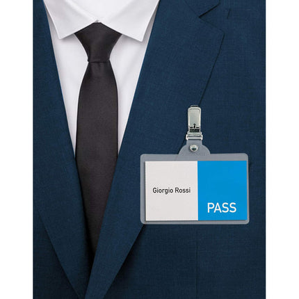Porta badge 12 pezzi in plastica rigida trasparente con clip cartellino portabiglietti orizzontale 90x55 mm - enzoled