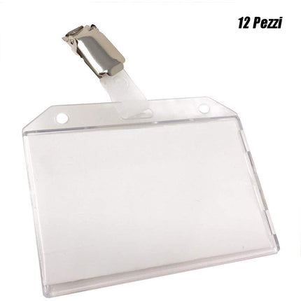 Porta badge 12 pezzi in plastica rigida trasparente con clip cartellino portabiglietti orizzontale 90x55 mm - enzoled