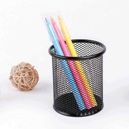 Portapenne da scrivania in metallo nero porta penne matite pennarelli oggetti organizer contenitore rotondo - enzoled