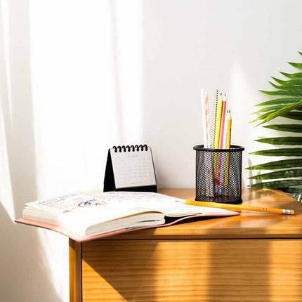 Portapenne da scrivania in metallo nero porta penne matite pennarelli oggetti organizer contenitore rotondo - enzoled