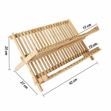 Scolapiatti pieghevole per stoviglie in legno con 2 ripiani gocciolatoio da appoggio per piatti bicchieri - enzoled