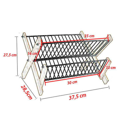 Scolapiatti pieghevole per stoviglie in metallo e legno con 2 ripiani gocciolatoio da appoggio per piatti bicchieri - enzoled