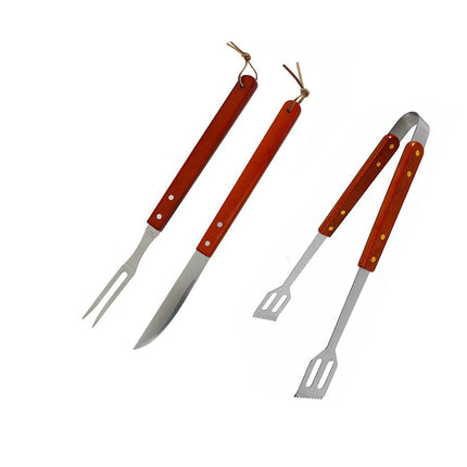 Set per barbecue pinza a molla coltello forchetta in acciaio con manico in legno per baciata grill carne pesce utensili da cucina - enzoled