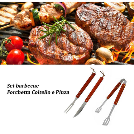 Set per barbecue pinza a molla coltello forchetta in acciaio con manico in legno per baciata grill carne pesce utensili da cucina - enzoled