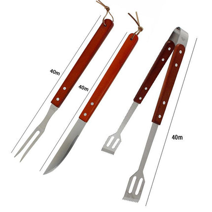 Set per barbecue pinza a molla coltello forchetta in acciaio con manico in legno per baciata grill carne pesce utensili da cucina - enzoled