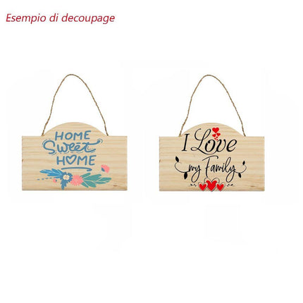 Targhetta in Legno 2 pz con Corda in Canapa da Appendere targa Personalizzabile da decoupage Pittura appendino per Porta rettangolo con Arco Varie Dimensioni - enzoled