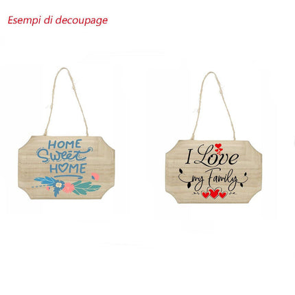 Targhetta in Legno 2 Pezzi con Corda in Canapa da Appendere Targa Personalizzabile da decoupage Pittura appendino per Porta rettangolo 10x15x1 cm - enzoled