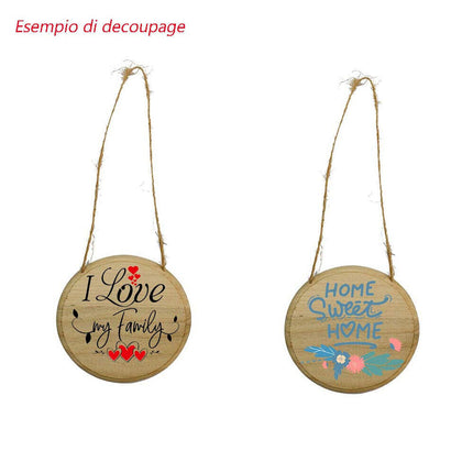 Targhetta in Legno 2 Pezzi con Corda in Canapa da Appendere Targa Personalizzabile da decoupage Pittura appendino per Porta Tondo 15x15x1 cm - enzoled
