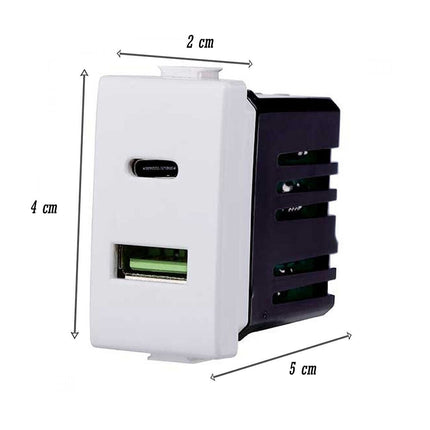 Modulo presa 2 in 1 USB + type-C type-Ada muro per placca cassetta 503 compatibile con matix 5v 3.1a - enzoled
