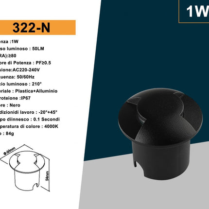 Faretto calpestabile a led 1 watt 2 fasci di luce lampada segnapassi carrabile per esterno vialetti giardino tenuta stagna IP67 luce fredda calda naturale enzoled