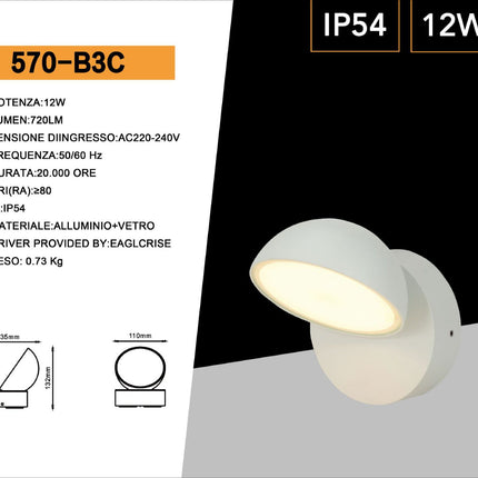 Applique a led da esterno 12 watt con teconologia cct 3 tonalità di luce lampada da parete bianco o grigio enzoled