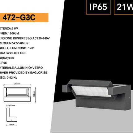Applique da parete per esterno 21 watt tecnologia cct 3 tonalità di luce lampada da muro inclinabile a led IP65 enzoled