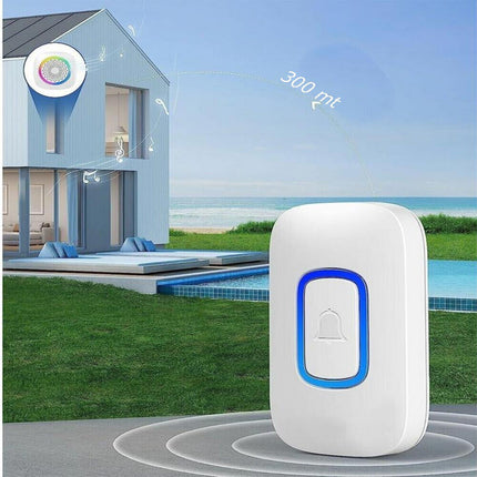 Campanello wireless senza fili 300 metri 60 melodie a batteria con indicatore led rgb con pulsante ricevitore non udenti - enzoled