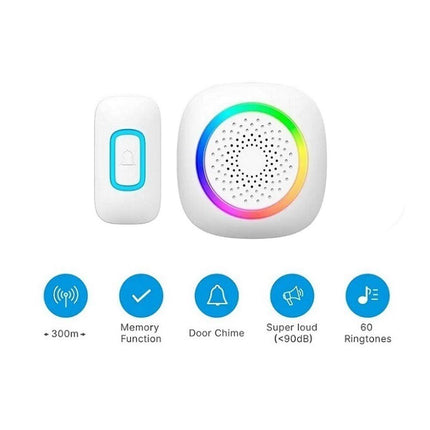 Campanello wireless senza fili 300 metri 60 melodie a batteria con indicatore led rgb con pulsante ricevitore non udenti - enzoled