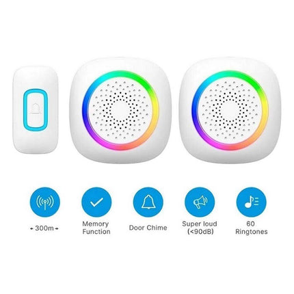 Campanello wireless senza fili 300 metri 60 melodie a batteria con indicatore led rgb con pulsante ricevitore non udenti - enzoled