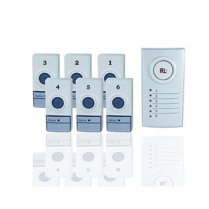 Campanello wireless senza-fili raggio d’azione 100 metri a batteria con indicatore led 6 trasmettitore  pulsante e 1 ricevitore 6 zone - enzoled