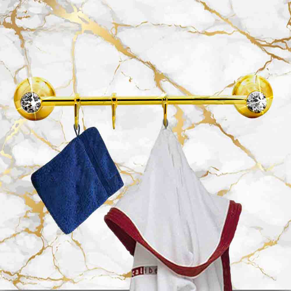Appendino 3 ganci per accappatoio asciugamani da Bagno da Muro in acciaio oro con punto luce cristallo in acrilico accessori bagno - enzoled