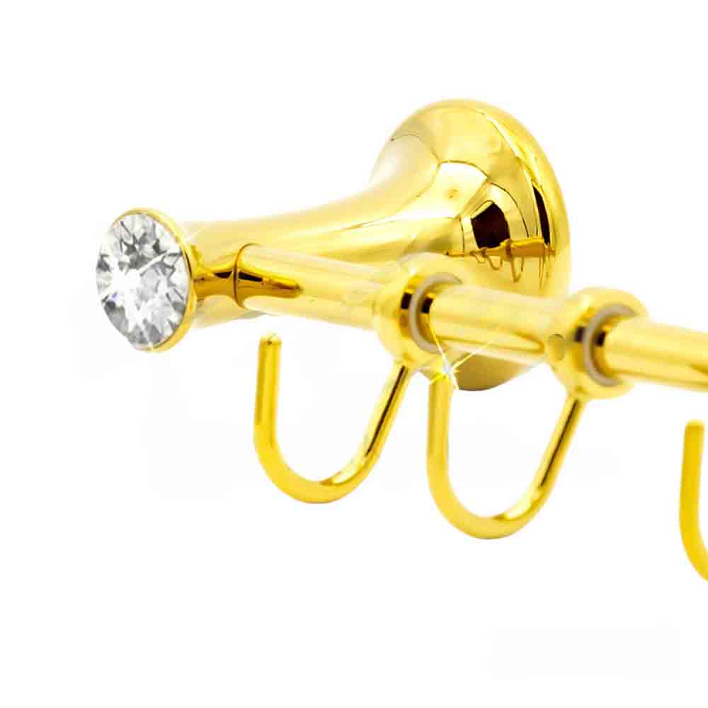 Appendino 3 ganci per accappatoio asciugamani da Bagno da Muro in acciaio oro con punto luce cristallo in acrilico accessori bagno - enzoled