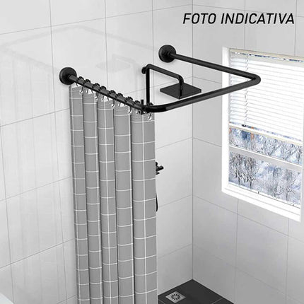 Bastone per tenda doccia universale a forma di U angolare con aste 80X80X80 cm nero asta per tende - enzoled