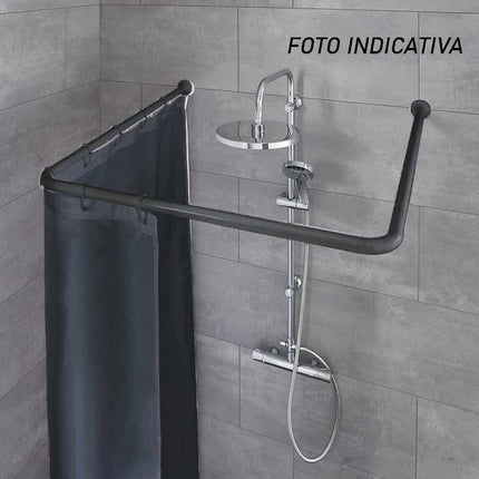 Bastone per tenda doccia universale a forma di U angolare con aste 80X80X80 cm nero asta per tende - enzoled