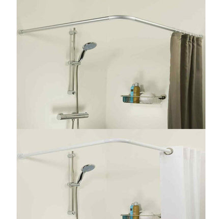 Bastone per tenda doccia universale regolabile angolare con aste 90 cm argento o bianca asta per tende - enzoled