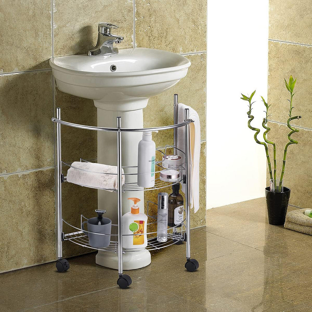 Carrello in metallo sottolavabo a due ripiani con porta asciugamani mensola sotto lavandino da bagno organaizer - enzoled