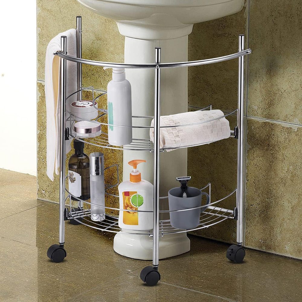 Carrello in metallo sottolavabo a due ripiani con porta asciugamani mensola sotto lavandino da bagno organaizer - enzoled