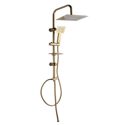 Colonna doccia moderna saliscendi con soffione quadrata doccetta telefono e portasapone per box doccia oro - enzoled